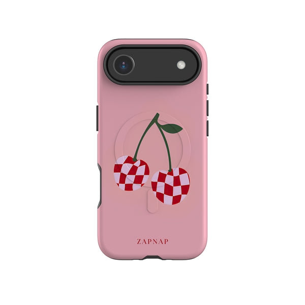 Checkered Cherry MagSafe Phone Case For iPhone 16 Pro Max 16 15 14